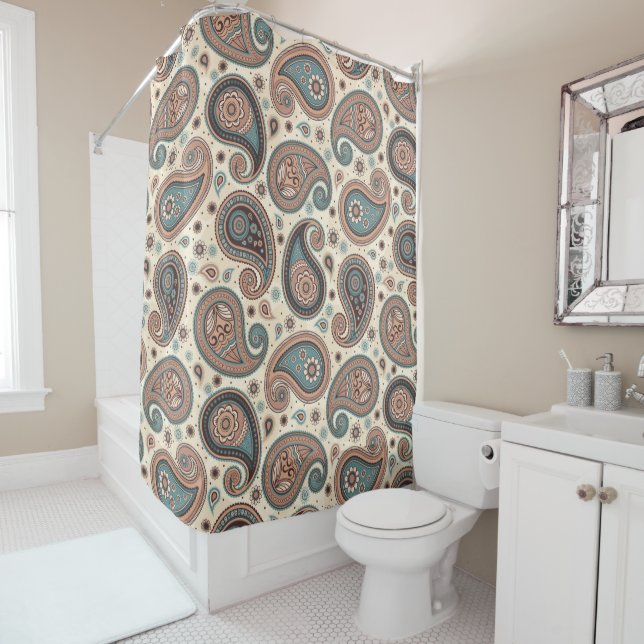 Paisley-Muster braun aquamarin beige elegant Duschvorhang (Beispiel)