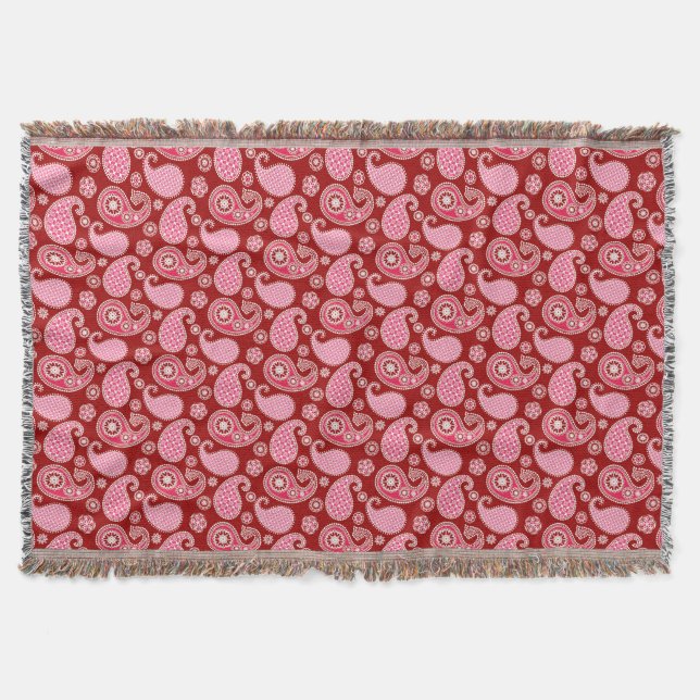 Paisley-Muster, Dunkelrot, Rosa und Weiß Decke (Vorderseite)