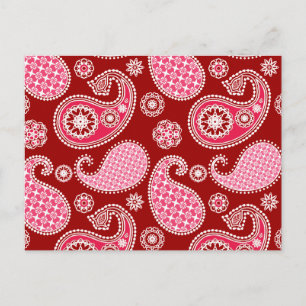 Paisley-Muster, Dunkelrot, Rosa und Weiß Postkarte