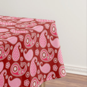 Paisley-Muster, Dunkelrot, Rosa und Weiß Tischdecke