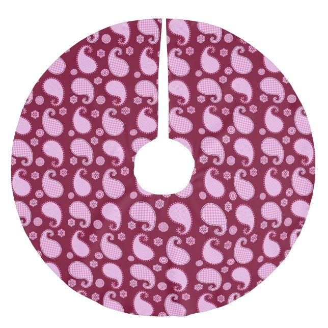 Paisley-Muster, Eispink und Bordeaux Polyester Weihnachtsbaumdecke (Vorderseite)