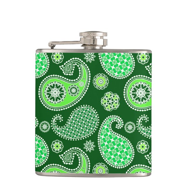 Paisley-Muster, Emerald und Jade Green Flachmann (Vorderseite)
