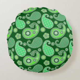 Paisley-Muster, Emerald und Jade Green Rundes Kissen