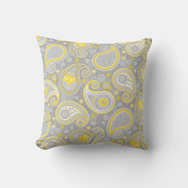 Paisley-Muster gelb und grau elegant Kissen (Vorderseite)