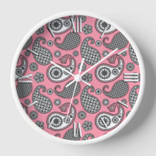Paisley-Muster, grau auf Rosa Uhr