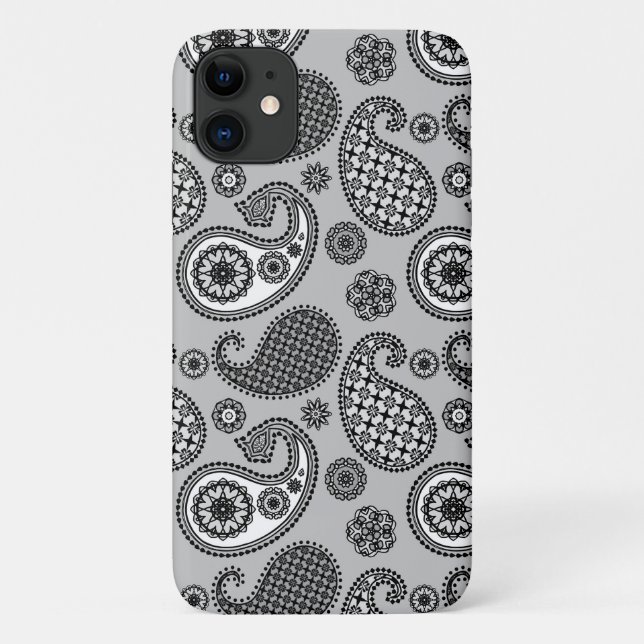 Paisley-Muster, grau, schwarz und weiß Case-Mate iPhone Hülle (Rückseite)