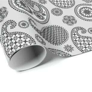Paisley-Muster, Grautöne, Schwarz und Weiß Geschenkpapier
