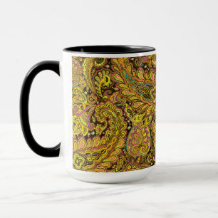 Paisley-Muster in Gelb, Braun auf schwarzem Hinter Tasse