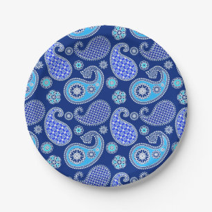 Paisley-Muster, Kobalt blau und weiß Pappteller