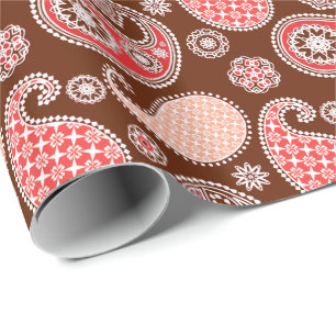 Paisley-Muster, Korallen und Schokoladenbraun Geschenkpapier