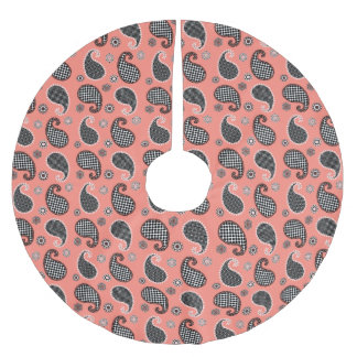 Paisley-Muster, Korallenrosa, Schwarz-Weiß Polyester Weihnachtsbaumdecke