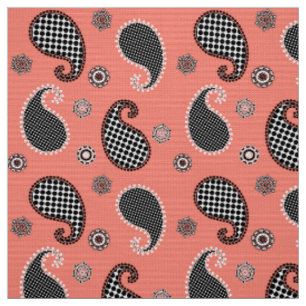 Paisley-Muster, Korallenrosa, Schwarz-Weiß Stoff