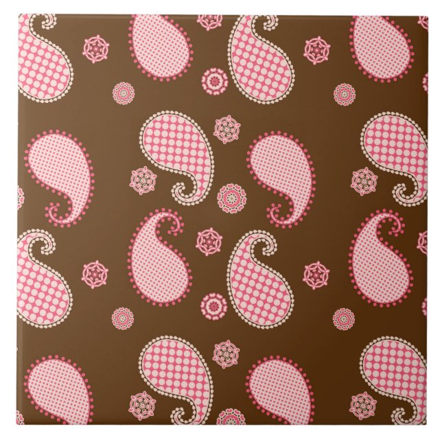 Paisley-Muster, Korallenrosa und Schokoladenbraun Fliese (Vorderseite)