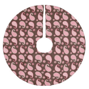 Paisley-Muster, Korallenrosa und Schokoladenbraun Polyester Weihnachtsbaumdecke