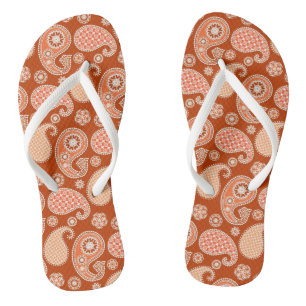 Paisley-Muster, Mandarin Orange und Weiß Flip Flops