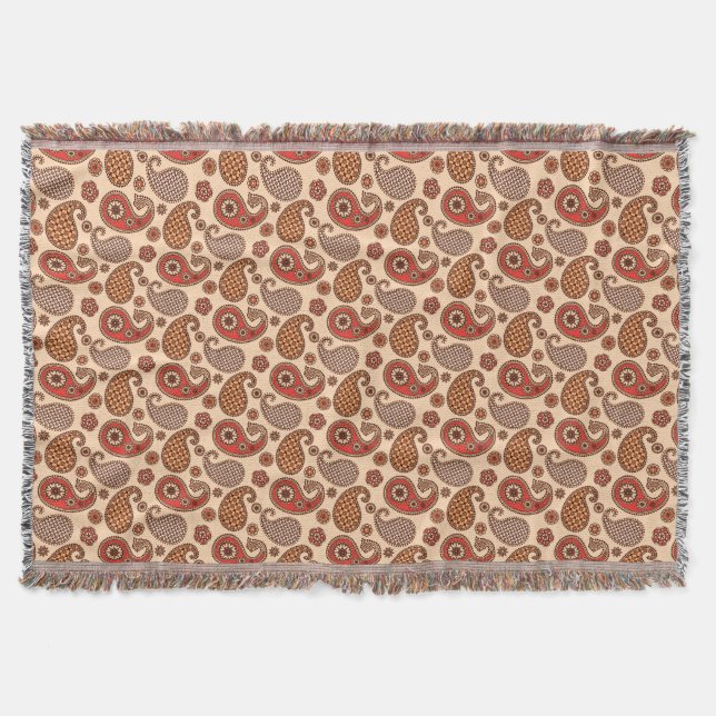 Paisley-Muster, Pfirsich und Korallenrosa Decke (Vorderseite)