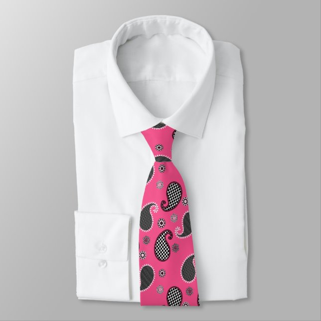 Paisley-Muster, pinkfarbenes Rosa, Schwarzweiss Krawatte (Gebunden)