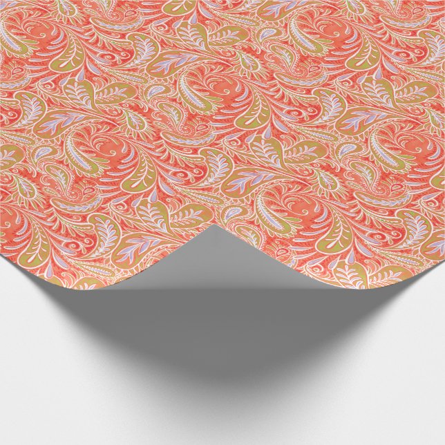 Paisley-Muster rot und grün Geschenkpapier (Ecke)