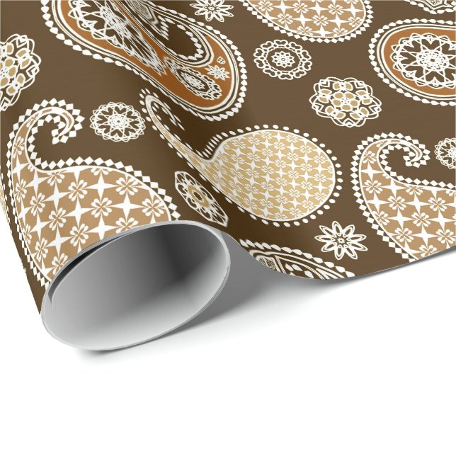 Paisley-Muster, Schokolade Brown und Tan Geschenkpapier (Rolleneckpunkt)