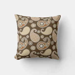 Paisley-Muster, Schokolade Brown und Tan Kissen Für Draußen