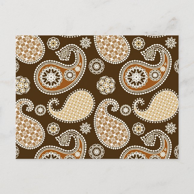 Paisley-Muster, Schokolade Brown und Tan Postkarte (Vorderseite)