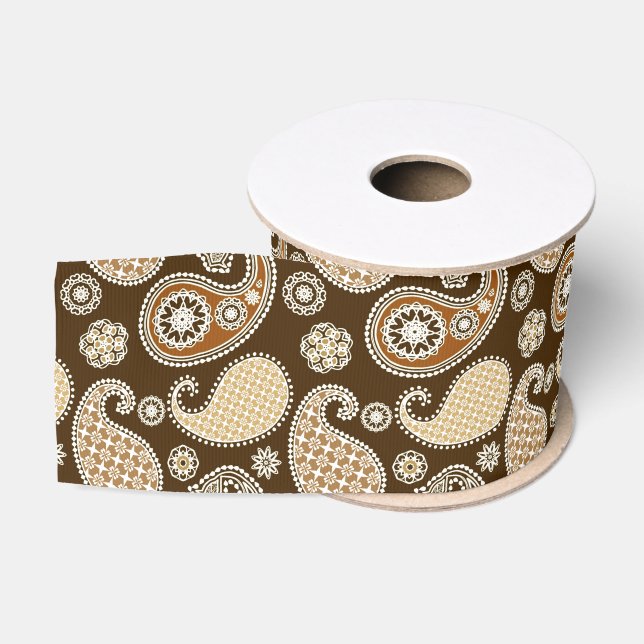 Paisley-Muster, Schokolade Brown und Tan Ripsband (Spule)