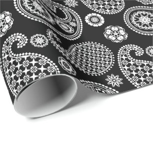 Paisley-Muster, Schwarz und Weiß Geschenkpapier