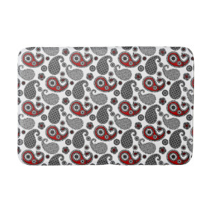 Paisley-Muster, Schwarz, Weiß und Rot Badematte