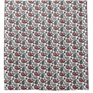 Paisley-Muster, Schwarz, Weiß und Rot Duschvorhang