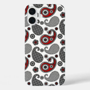 Paisley-Muster, Schwarz, Weiß und Rot iPhone 16 Plus Hülle