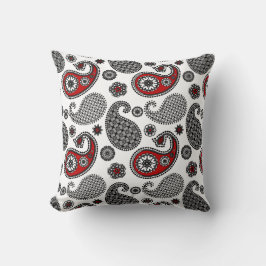 Paisley-Muster, Schwarz, Weiß und Rot Kissen