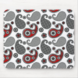 Paisley-Muster, Schwarz, Weiß und Rot Mousepad