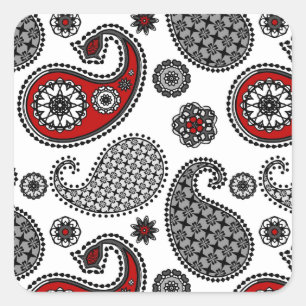Paisley-Muster, Schwarz, Weiß und Rot Quadratischer Aufkleber