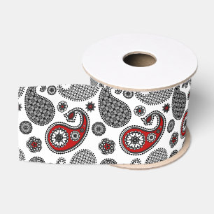 Paisley-Muster, Schwarz, Weiß und Rot Ripsband