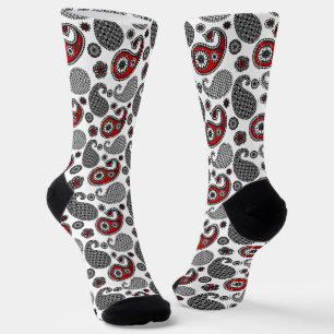 Paisley-Muster, Schwarz, Weiß und Rot Socken