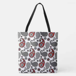Paisley-Muster, Schwarz, Weiß und Rot Tasche