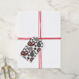 Paisley-Muster, schwarze, weiße und rote Gift-Tags Geschenkanhänger