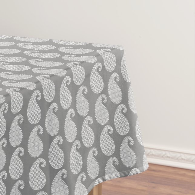 Paisley-Muster, silbergrau / grau und weiß Tischdecke (Beispiel)