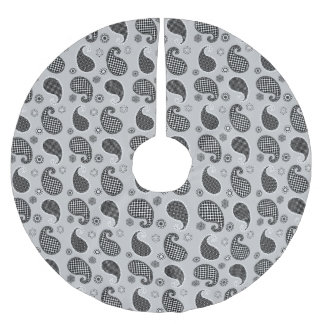 Paisley-Muster, silbergrau, schwarz und weiß Polyester Weihnachtsbaumdecke