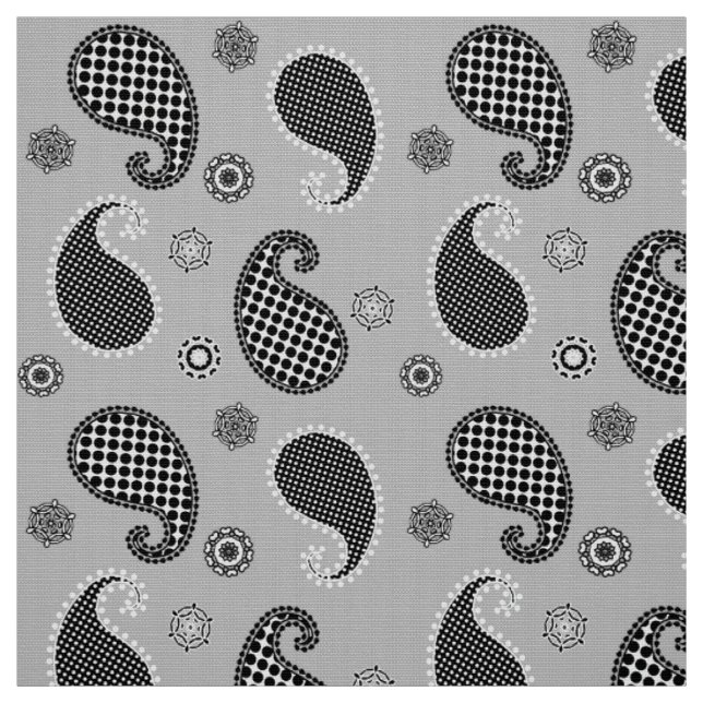 Paisley-Muster, silbergrau, schwarz und weiß Stoff (Muster)
