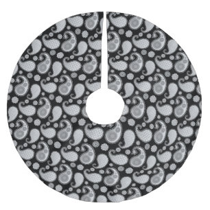 Paisley-Muster, Silver Gray / Grau auf Schwarz Polyester Weihnachtsbaumdecke