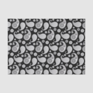Paisley-Muster, Silver Gray / Grau auf Schwarz Seidenpapier