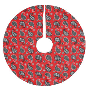 Paisley-Muster, tiefrot, schwarz und weiß Polyester Weihnachtsbaumdecke