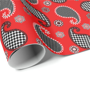 Paisley-Muster, tiefrot, Schwarzweiss Geschenkpapier