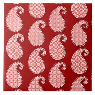 Paisley-Muster, tiefrot und weiß Fliese