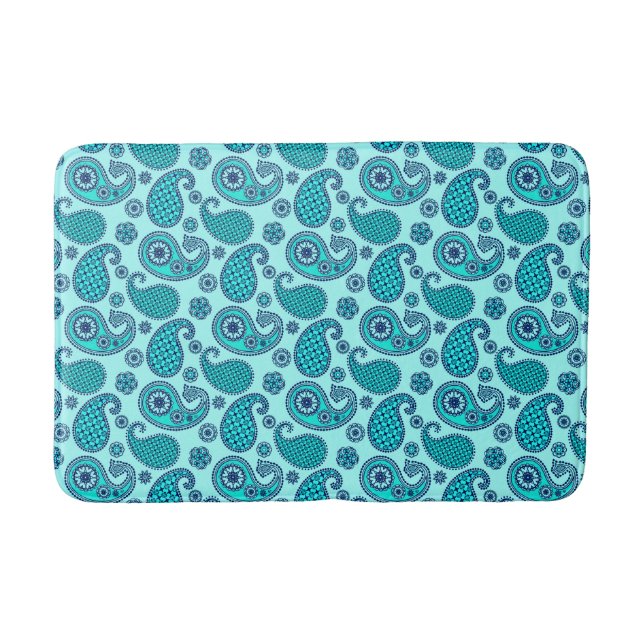 Paisley-Muster, Türkis, Aqua und Marine Badematte (Vorderseite)