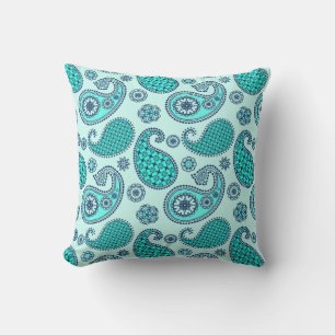 Paisley-Muster, Türkis, Aqua und Marine Kissen Für Draußen