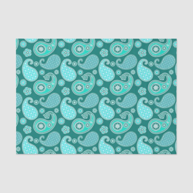Paisley-Muster, Türkis, Aqua und Weiß Seidenpapier (Vorderseite)