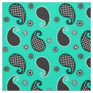 Paisley-Muster, Türkis, Schwarzweiss Stoff