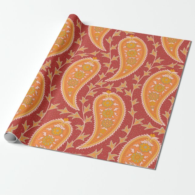 Paisley-Muster. Türkische Gurke. Maronorange Geschenkpapier (Ungerollt)